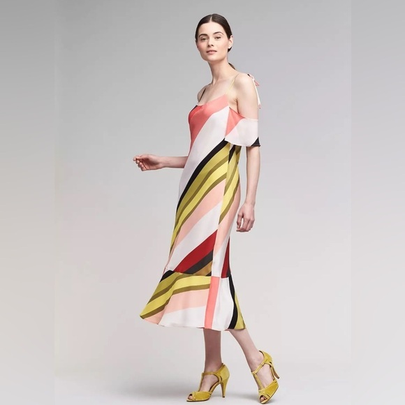 Anthropologie Madison Silk Off The Shoulder Midi Dress SZ 4 Seen Worn Kept - Picture 1 of 13